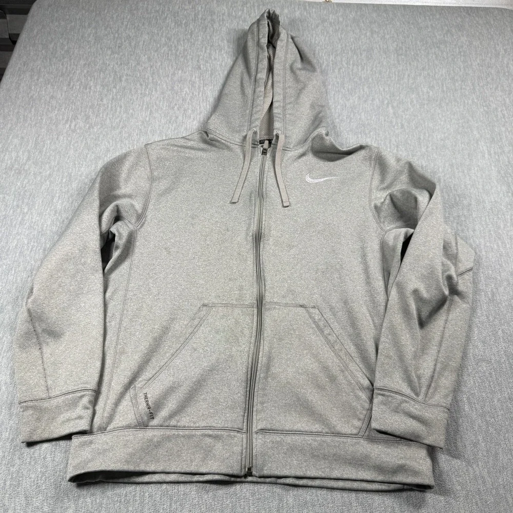 Nike Hoodie Mens L Gray Therma-Fit Full Zip Mesh Hood Performance‎ Sweatshirt